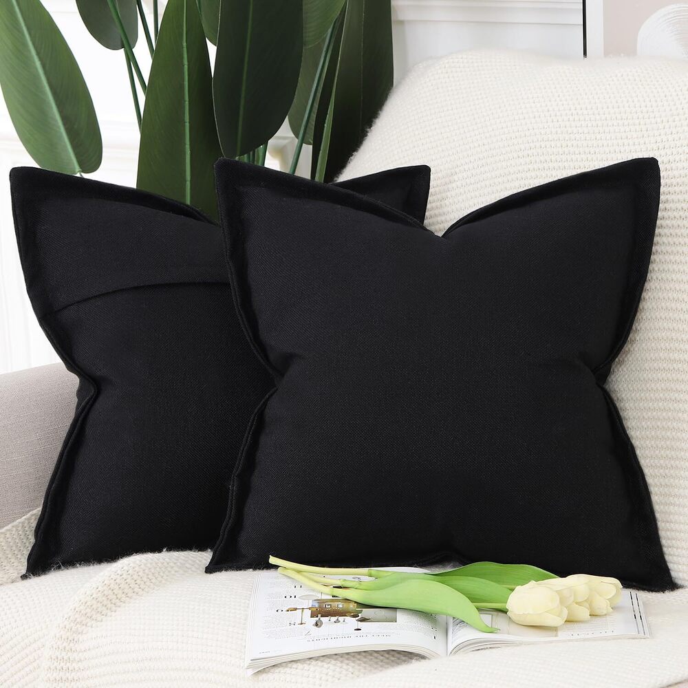 3032 Set of 2 Linen Throw Pillow Covers with Broad Edge Soft Boho